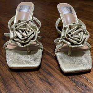 New DV By Dolce VIta Gold  Strappy Heeled Slide Sandals 5M